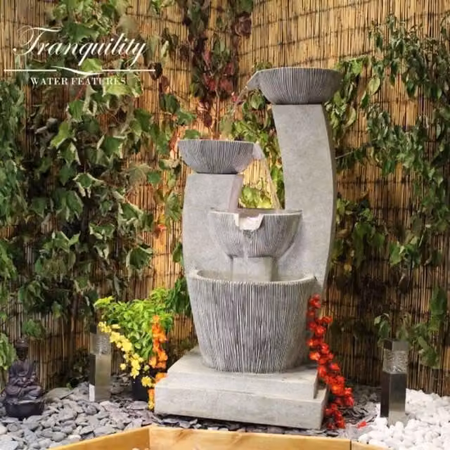 Tranquility Medium Venetian Cascade Contemporary Freestanding Stone Water Feature in Grey