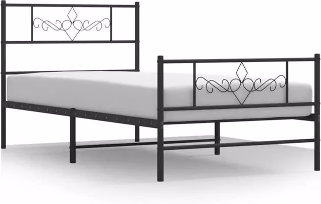 Berkfield Home Metal Bed Frame with Headboard and Footboard in Black, W/D/H: 80 x 200 cm