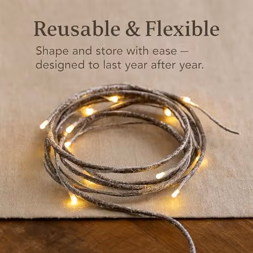 Marco Paul Rustic Birch Twig Garland with 48 Warm White LED Lights, 180 cm, Battery Operated – 5