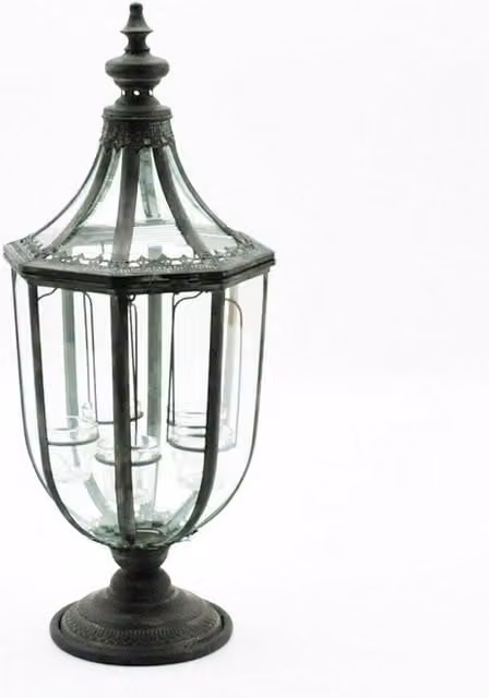 Minster Garden Lantern with Tealight Holder in Grey Metal, W/D/H: 29 x 29 x 77 cm