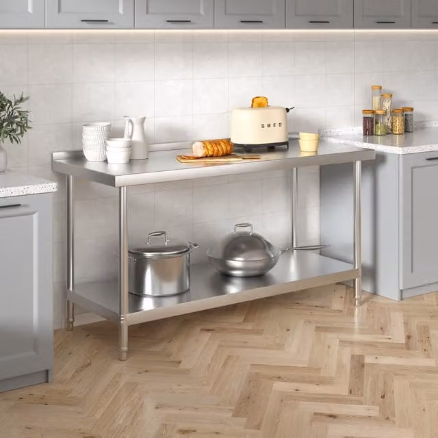Darphe Commercial Stainless Steel Kitchen Work Table with Rear Upstand, Silver, Width: 150 cm