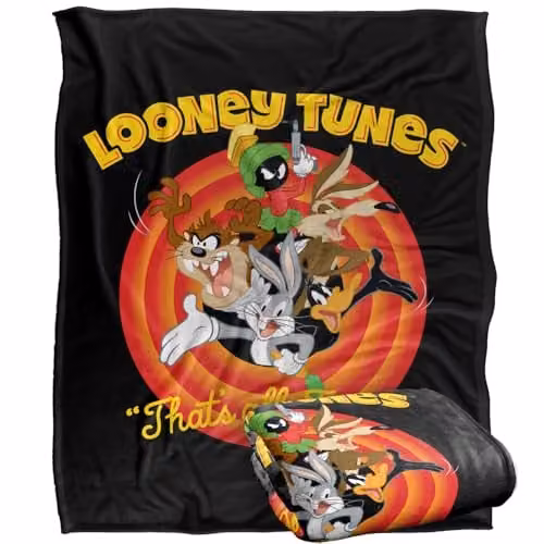 Warner Bros. Looney Tunes That's All Folks Super Soft Silky Touch Fleece Throw Blanket, Multicolour, W: 152 cm x D: 127 cm
