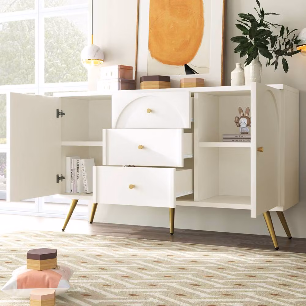 Merax Modern White Matt Sideboard Cabinet with Metal Accents – 4
