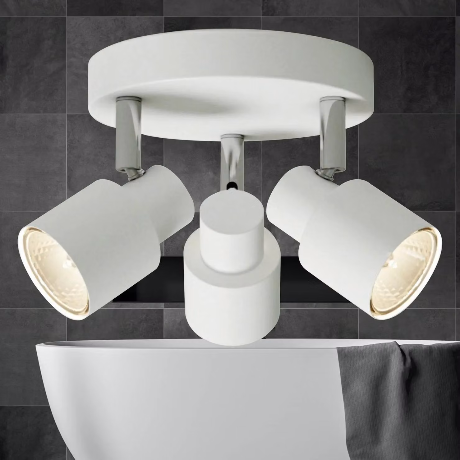 First Choice Lighting Set of 2 Irwin White Round 3 Light IP44 Bathroom Spotlight Plates – 3