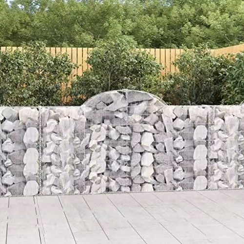 vidaXL 14-Piece Arched Gabion Baskets in Silver Galvanised Steel, W/D/H: 200 x 30 x 100/120 cm – 2