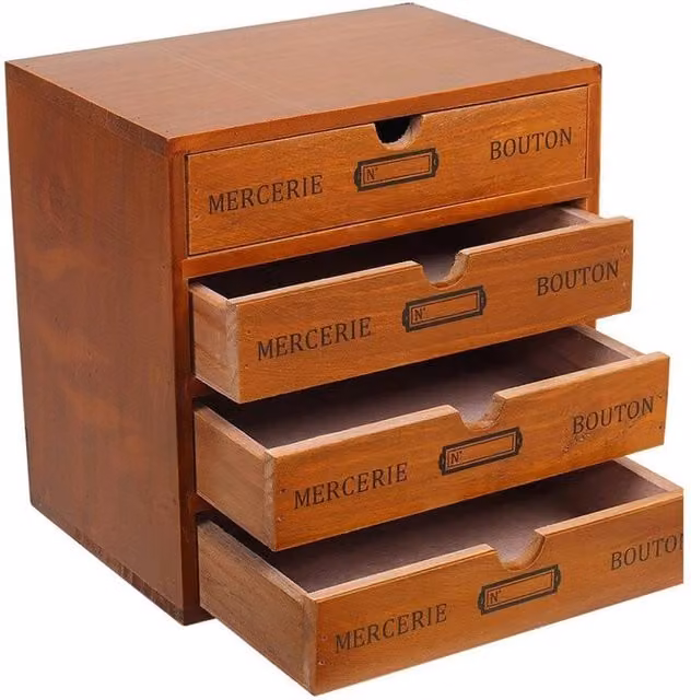 Kelvenix 4-Layer Desktop Storage Box with Drawers in Brown Wood – 1