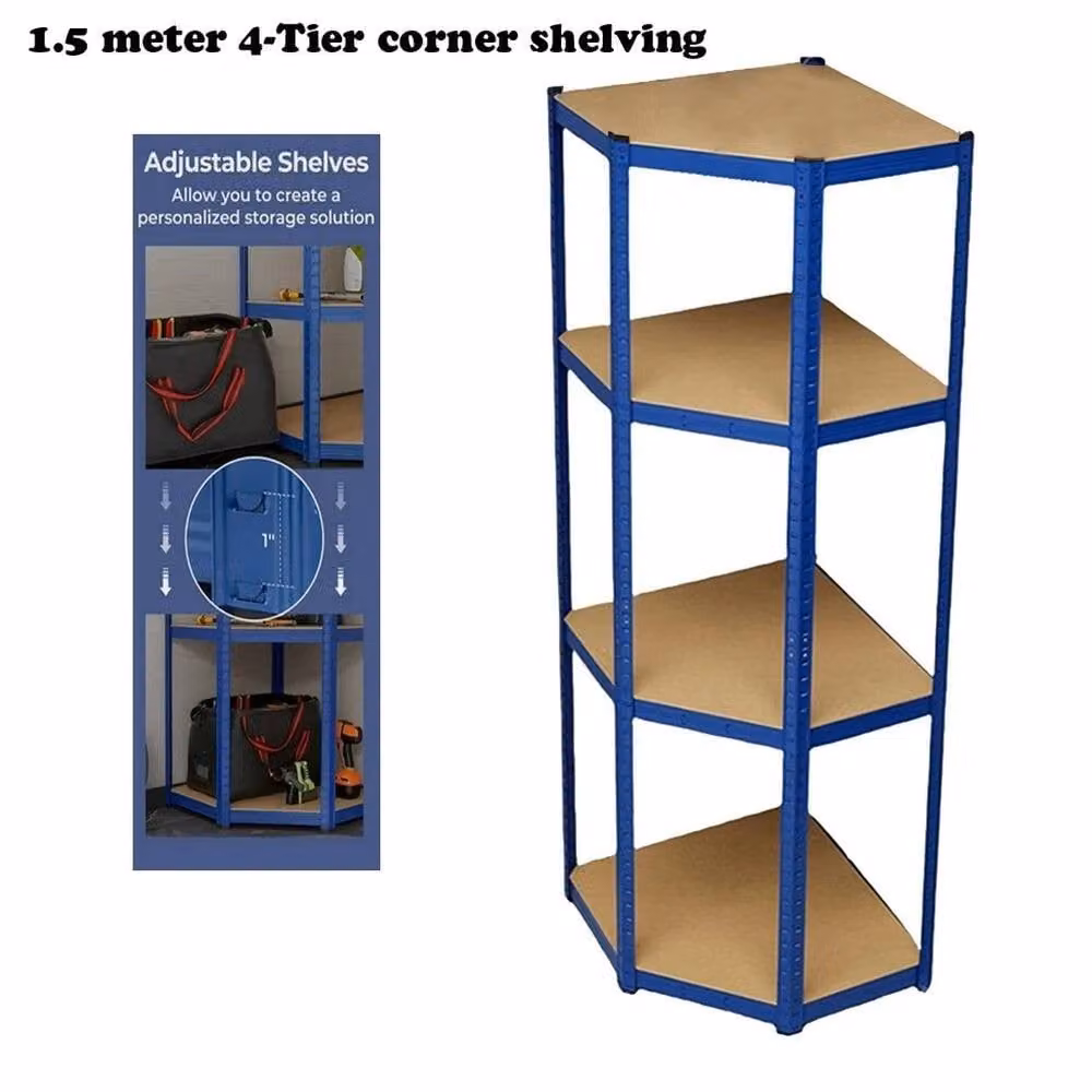 EONLION Blue Metal Corner Garage Storage Unit with Adjustable Shelves W/D/H: 100 x 100 x 200 cm – 3
