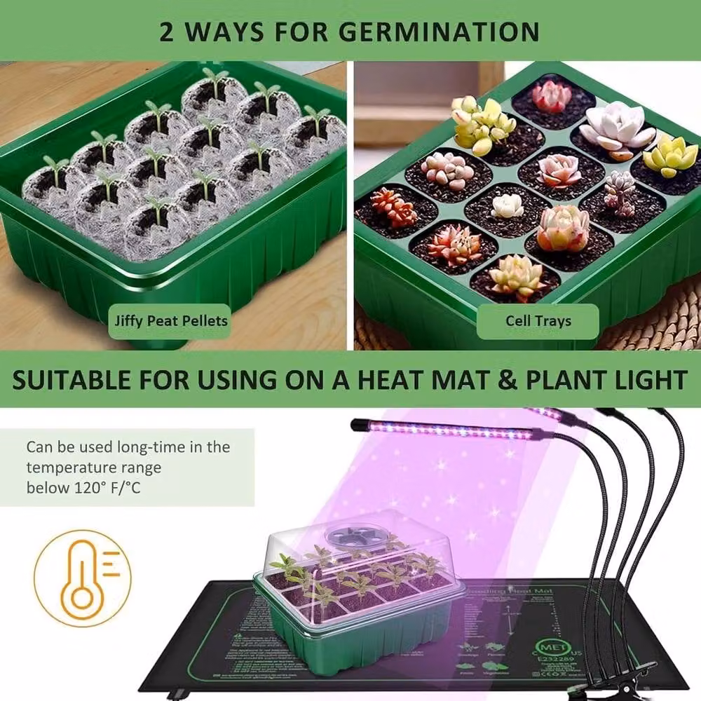 NESTLUNE 6 Pack Seed Starter Trays with Adjustable Grow Light and Humidity Kit in Green and Transparent – 3