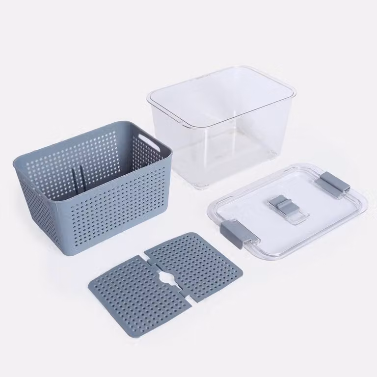 Havendro BPA Free Airtight Lidded Fridge Storage Container with Removable Basket in Grey