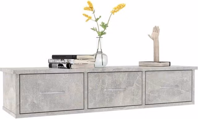 Berkfield Home Decorative Wall-mounted Drawer Shelf, Concrete Grey, W: 88 cm, D: 26 cm, H: 18.5 cm – 1