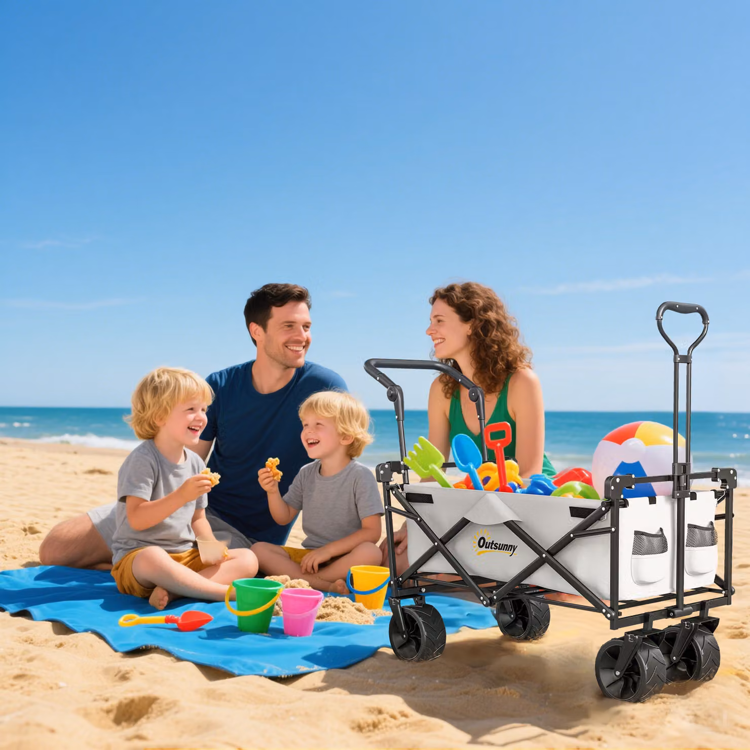 Outsunny Folding Trolley Cart with Overhead Canopy and 4 Wheels in Grey – 7