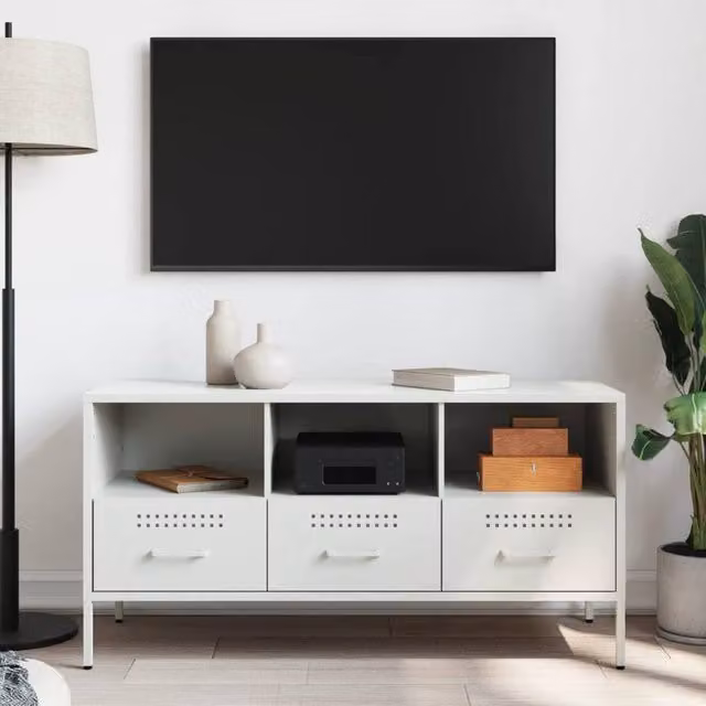 Berkfield Home White Steel TV Cabinet W: 100.5 cm, D: 39 cm, H: 50.5 cm – 1