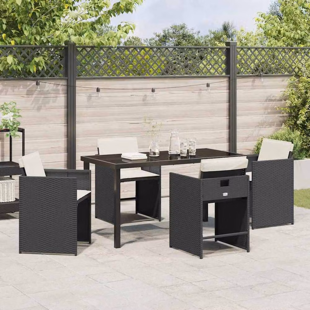 Berkfield Home 5-Piece Modern Garden Dining Set in Black Poly Rattan with Glass Top – 3