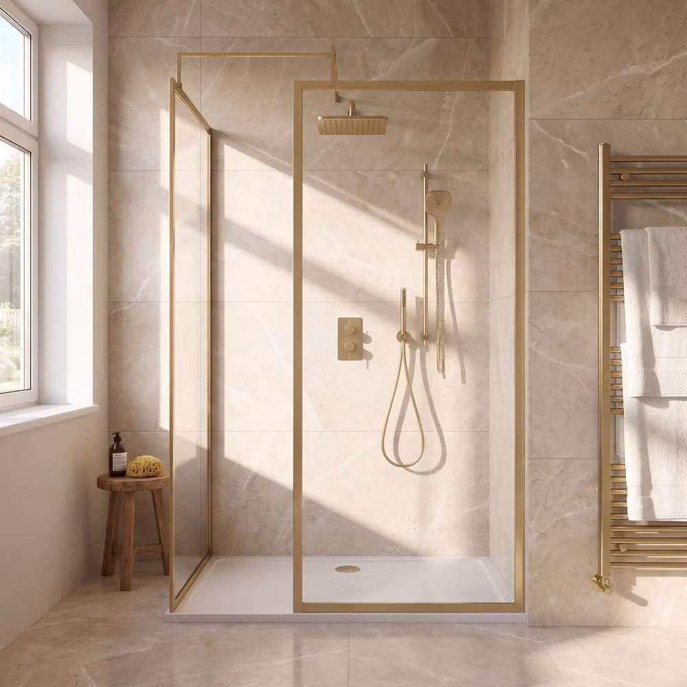 Balterley Framed Walk-In Wetroom Bundle in Brushed Brass, W: 120 cm, D: 80 cm – 2