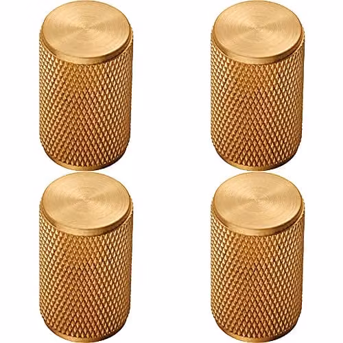 Loops 4 Pack Knurled Cylindrical Cupboard Door Knob in Satin Brass – 1