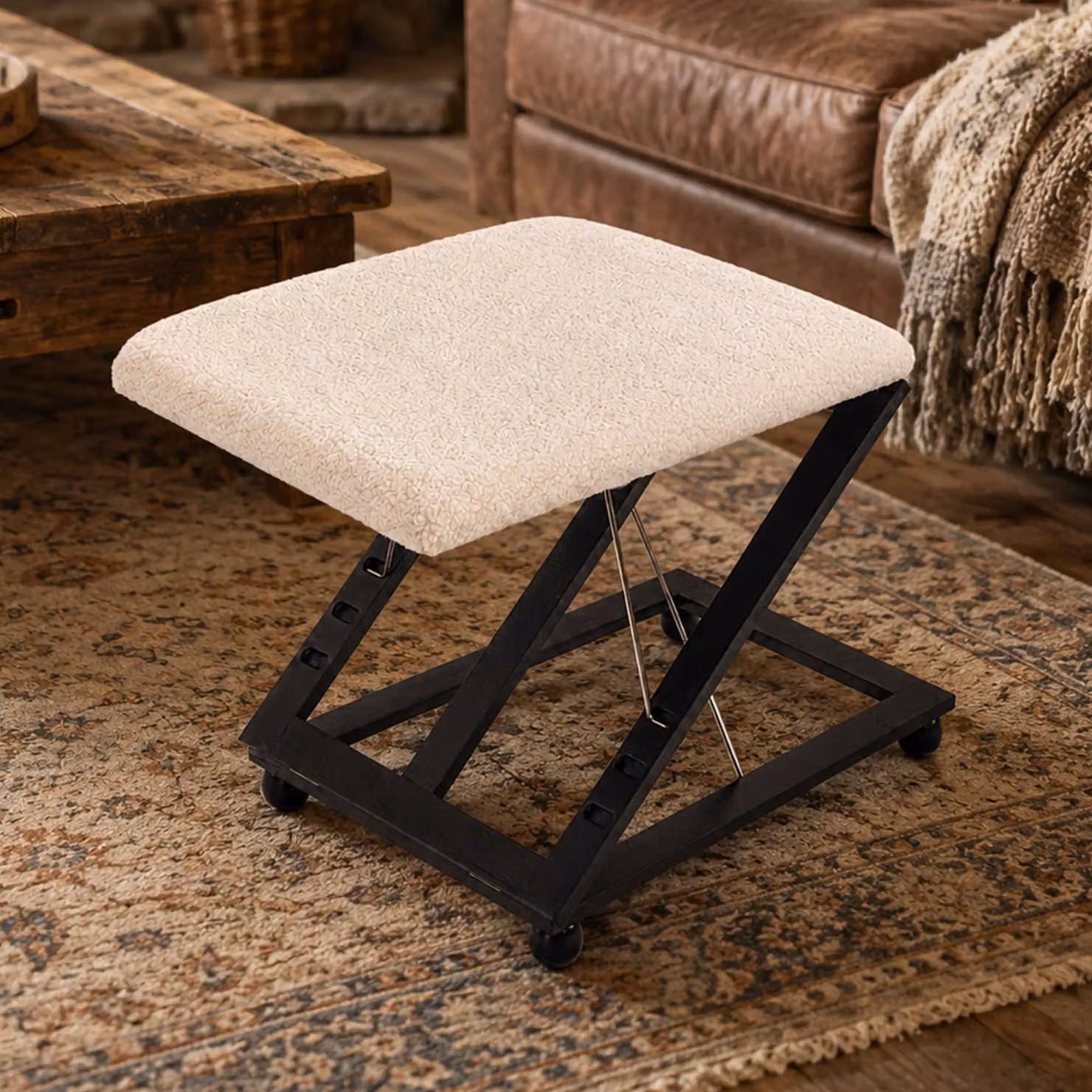 Oypla Adjustable Folding Padded Footstool in White Bouclé Fabric – 2