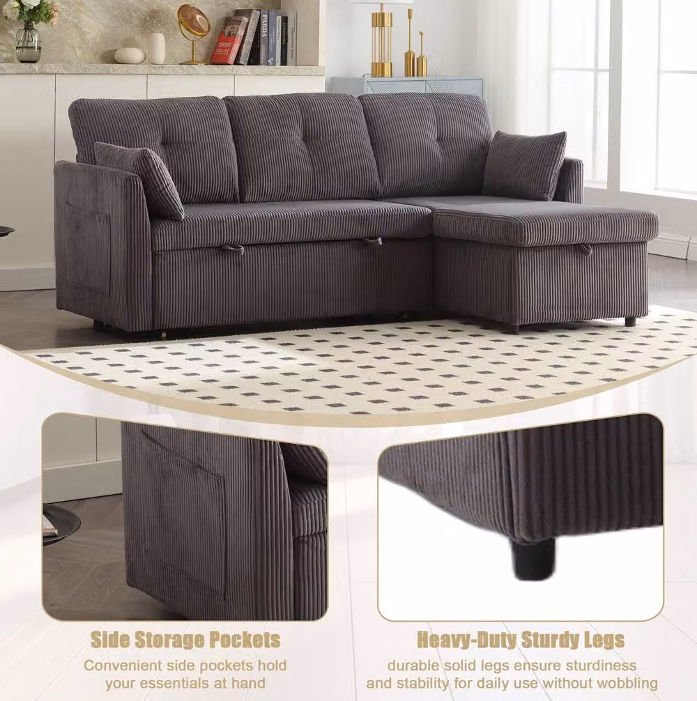 STILVORA Modern L-Shape Sectional Sofa Bed with Reversible Chaise and Storage in Grey – 5