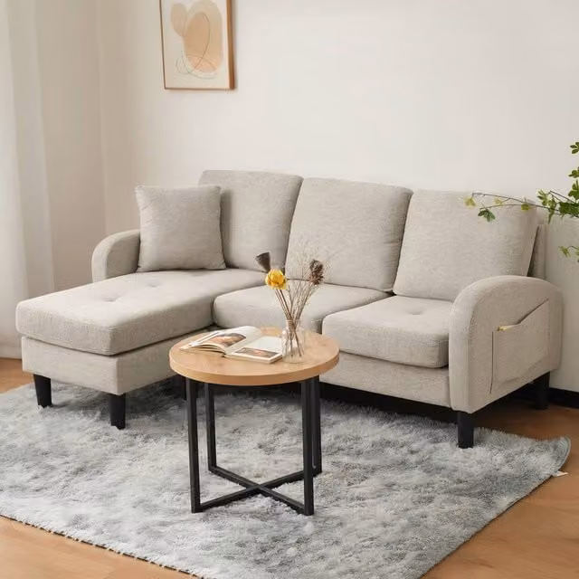 Merax L-Shaped Reversible Corner Sofa in Beige with Scatter Cushions