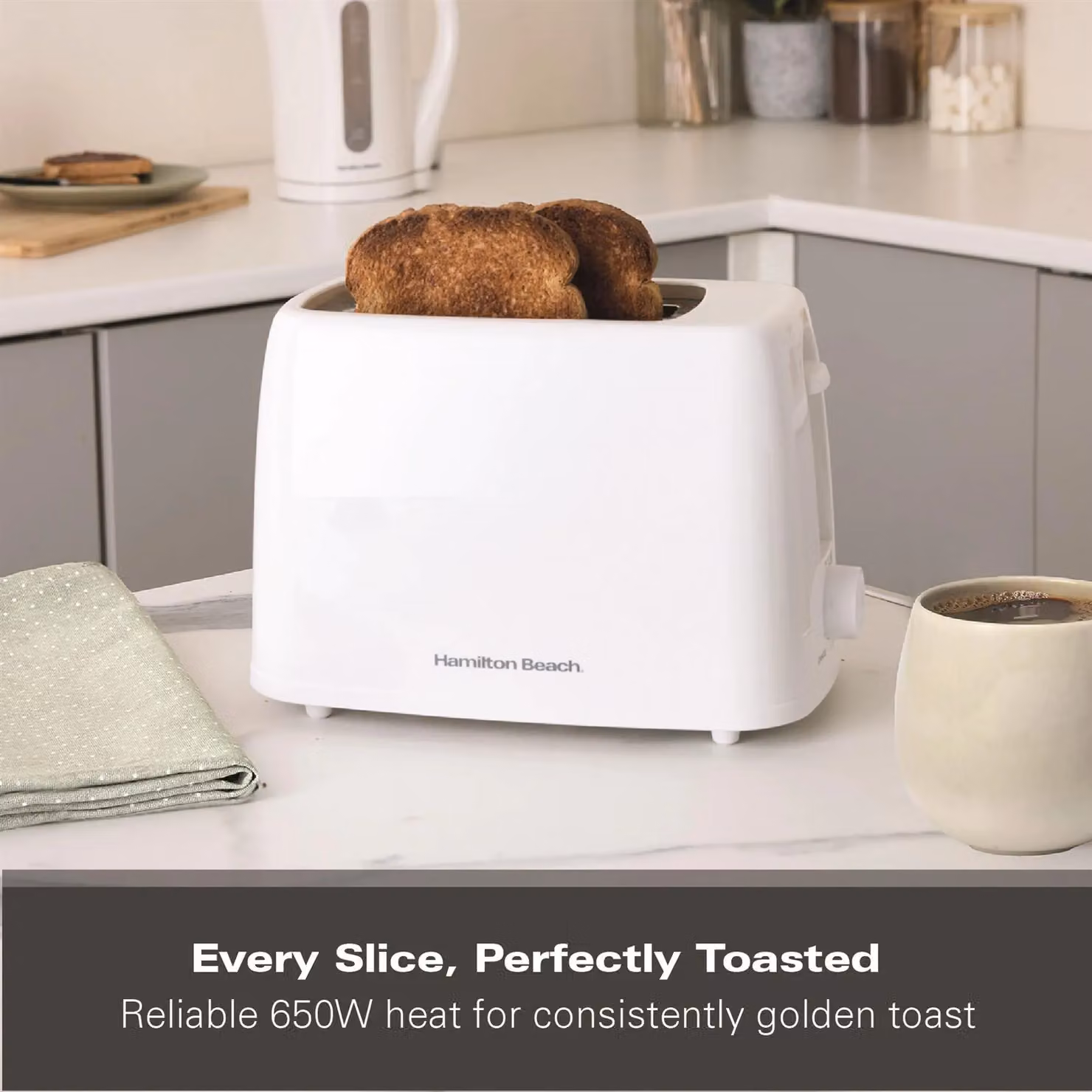 Hamilton Beach Essential 2 Slice Plastic Toaster in White with Cable Storage – 2