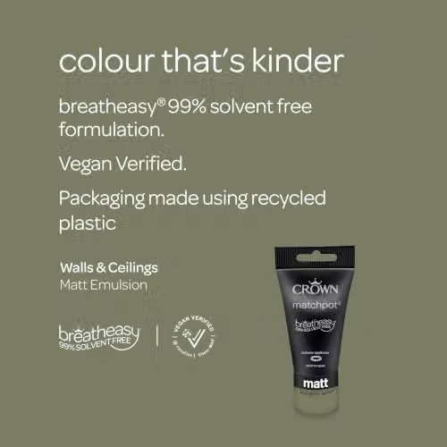 Crown Walls & Ceilings Khaki Green Matt Water Based Dispersion Paint Tester Sample 40ml – 2
