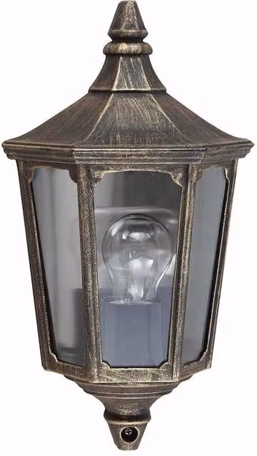 Netlighting Cricklade Black and Gold Outdoor Wall Half Lantern Light IP44 E27