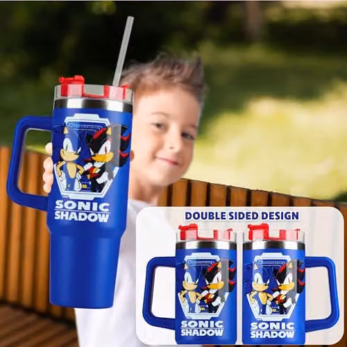 Get Trend Sonic the Hedgehog Insulated Kids Tumbler Travel Mug with Straw and Handle, Blue, 840ml – 5