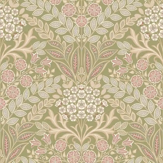 Grandeco Art Nouveau Green Botanical Floral Wallpaper