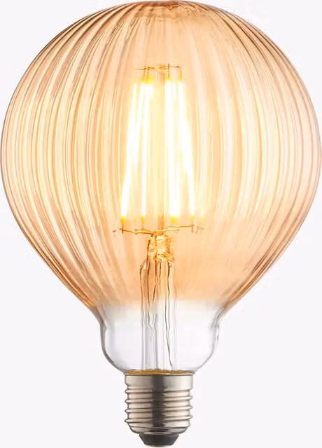 Perch & Parrow Amber Glass Ribbed LED Globe Shaped Vintage Decorative Bulb