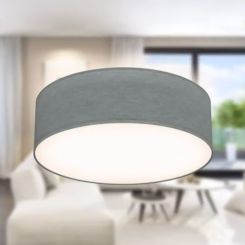 B.K.Licht Grey Fabric Ceiling Light with Ceramic Details, Cylinder Flush Mount Fitting, E27 Socket, Max 40W, W/D/H: 30 x 30 x 10 cm – 1