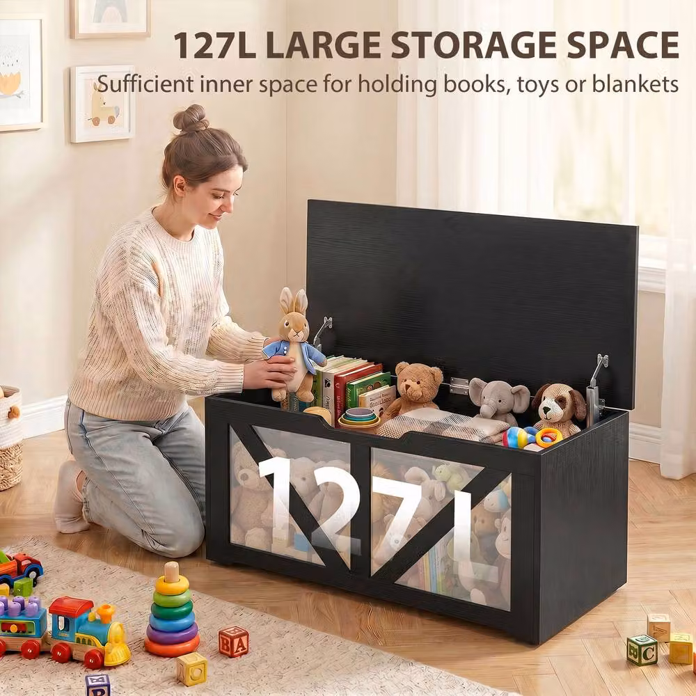 STILVORA Black Modern Storage Chest with Safety Hinges and Seat Top, W/D/H: 161 x 45 x 40 cm – 5