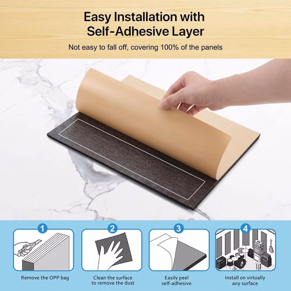 NESTLUNE 12-Pack Self Adhesive Acoustic Wall Panel Tiles in Black – 6
