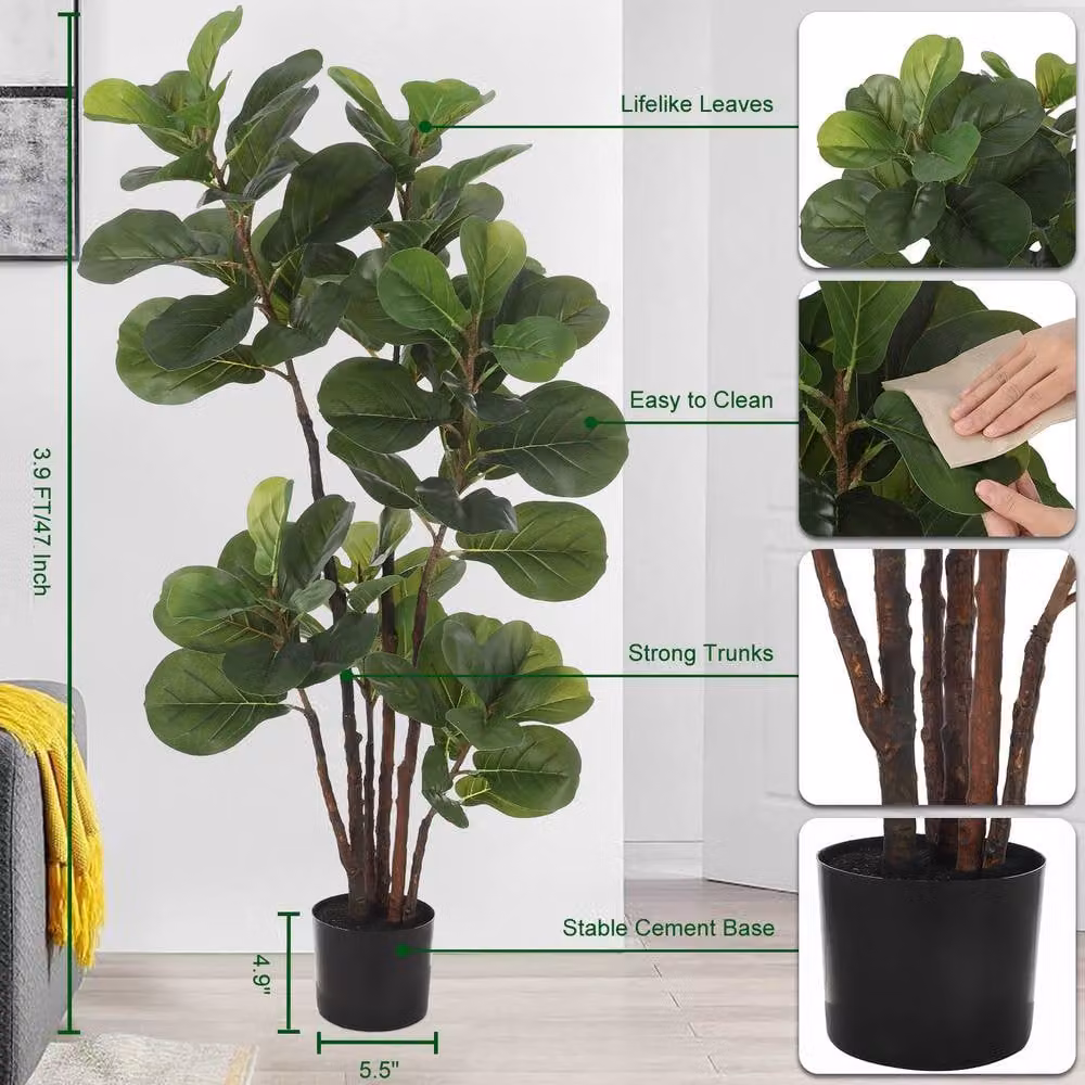 London Boutique 120cm Artificial Fiddle Leaf Fig Tree in Green – 3