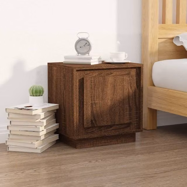Berkfield Home Modern Bedside Cabinets, 2 Piece Set in Brown Oak, W/D/H: 44 x 35 x 45 cm – 1