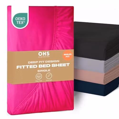 OHS Single Microfibre Deep Fitted Bed Sheet, Pink, W/D/H: 91 x 190 x 30 cm – 1