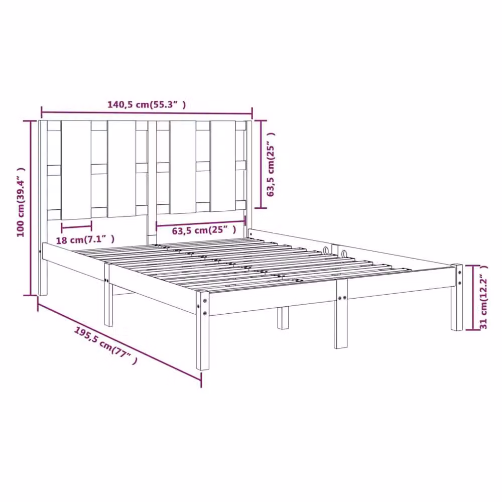 Berkfield Home Solid Wood Pine Double Bed Frame in Brown, W: 135 cm, L: 190 cm – 2