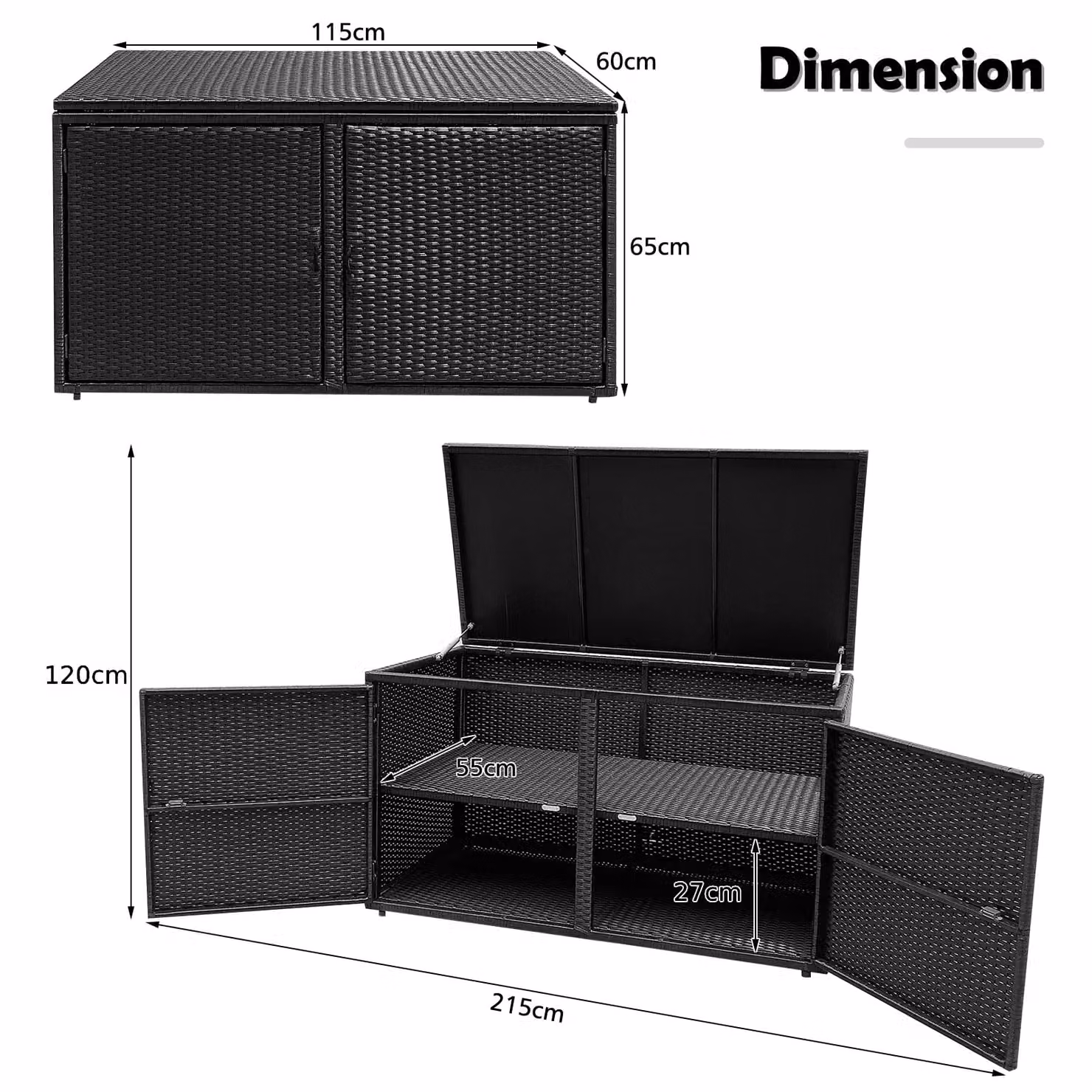 Costway Outdoor PE Wicker Garden Storage Box in Black, 330L – 5