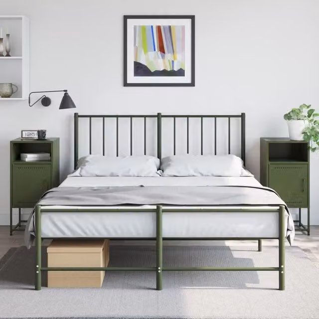 Berkfield Home Set of 2 Metal Bedside Cabinets in Olive Green, W/D/H: 36 x 39 x 78 cm – 1