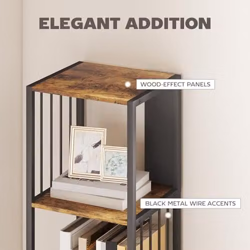 HOMCOM 5-Tier Modern Tall Bookshelf Display Unit in Rustic Brown and Black, W/D/H: 33.5 x 30 x 165 cm – 4
