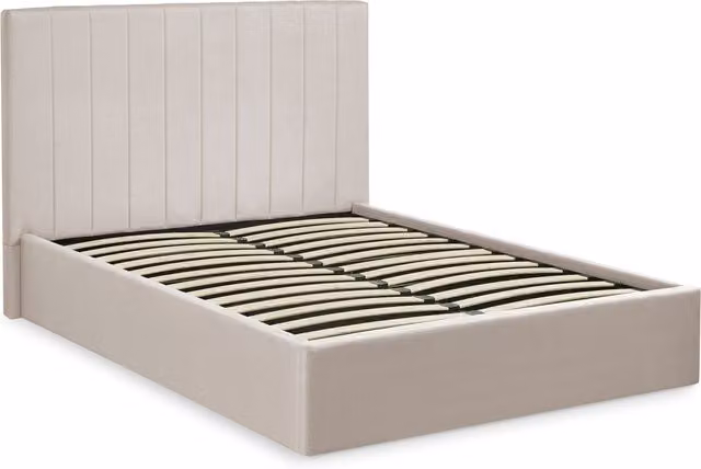 Julian Bowen Modern Upholstered Ottoman Storage Bed Frame in Beige Fabric, W/D/H: 140 x 200 cm