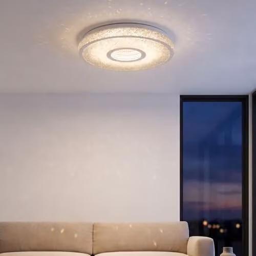 Globo Lighting Astania LED Ceiling Light with 3D Crystal Effect, White and Chrome, Diameter: 38 cm – 3