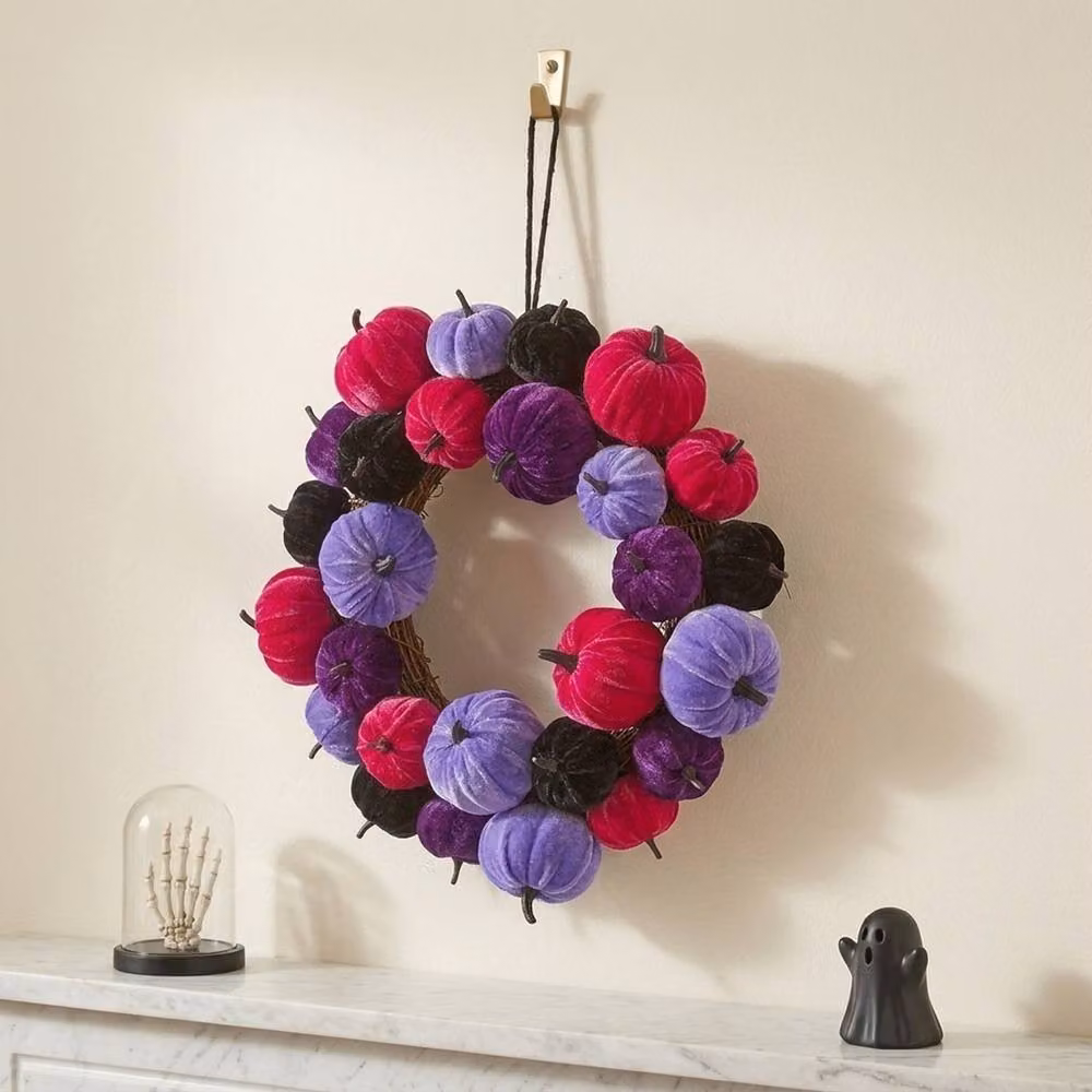 Garden Greatness Hanging Halloween Plush Pumpkin Wreath, Multicolour – 2