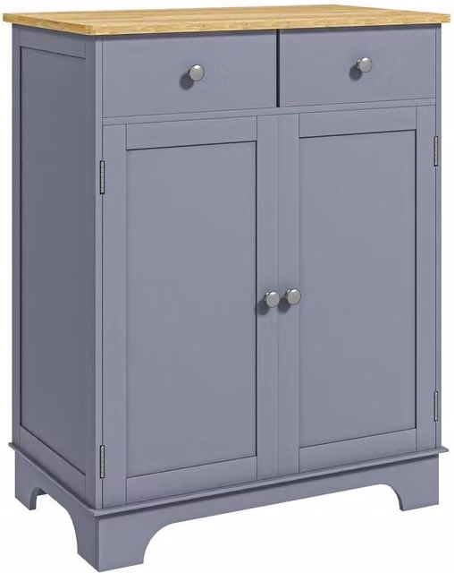 PAWNORA Modern Grey Kitchen Side Cabinet with Rubberwood Top and Hinged Doors