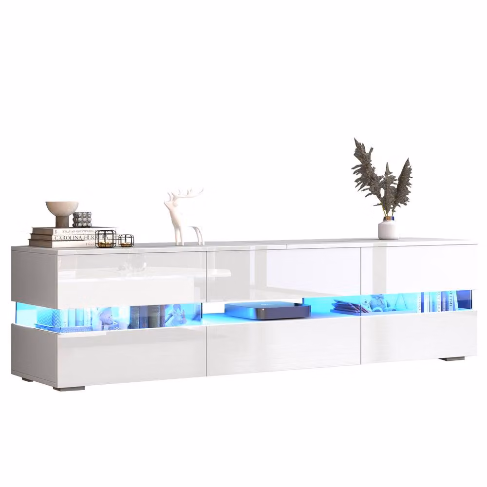 ModernLuxe High Gloss White TV Cabinet with LED Lights and Modern Design, W/D/H: 150 x 39 x 45 cm – 2
