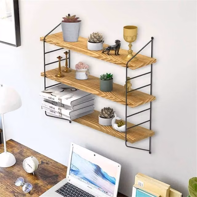 EONLION 3-Tier Wall Mounted Floating Shelves in Light Brown, Width: 100 cm – 1