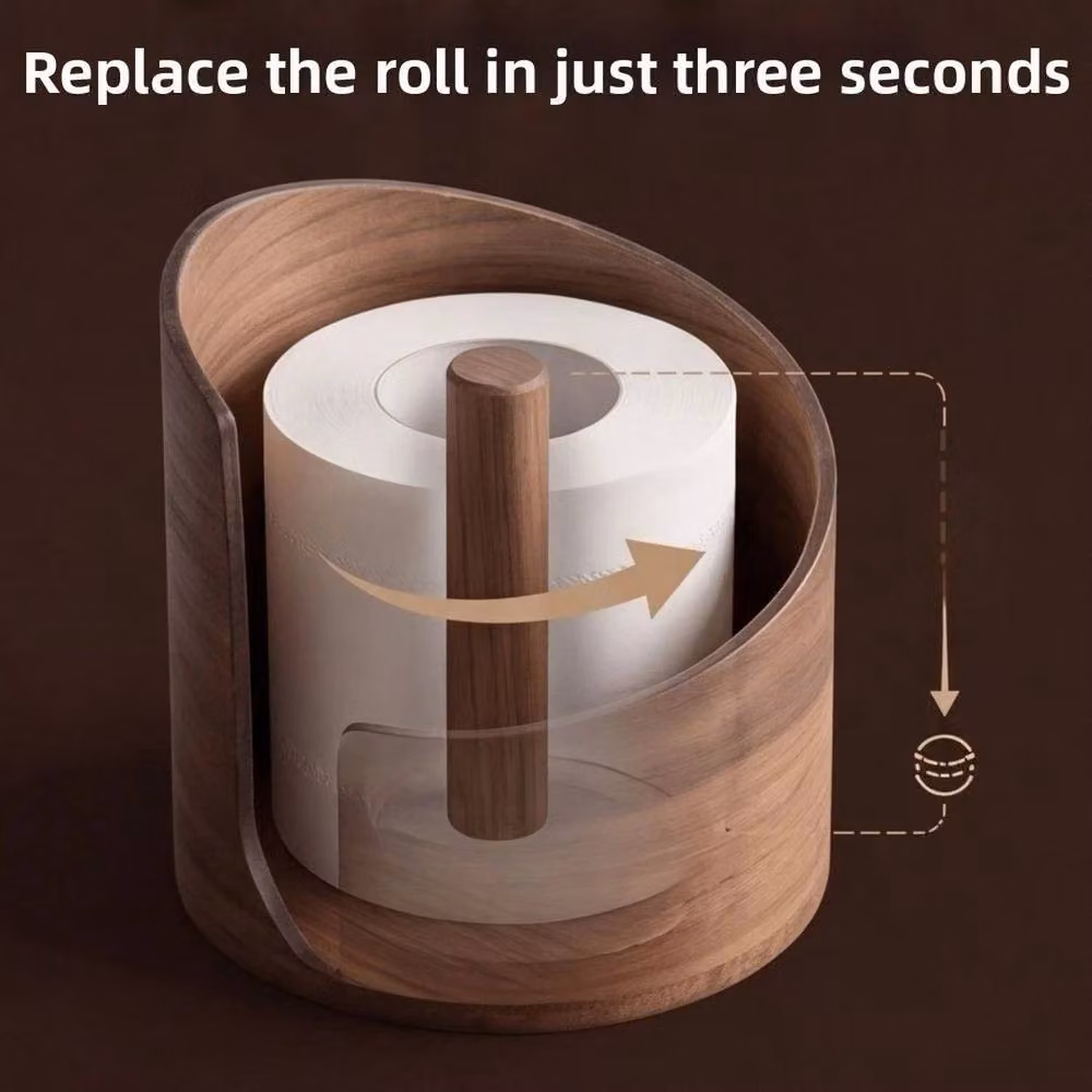 SPETLEK Round Wooden Paper Towel Holder and Tissue Storage Box in Brown – 5