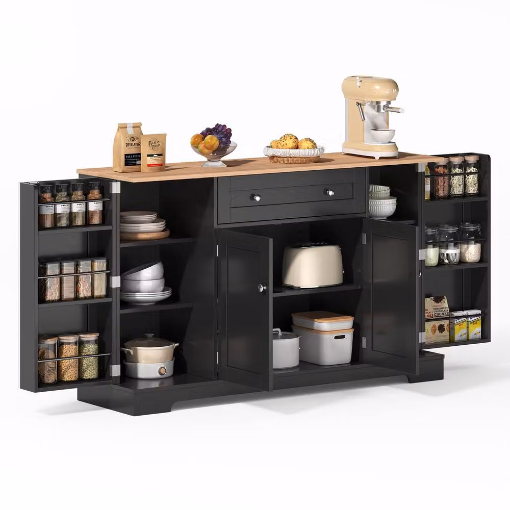 Matteo Modern Black Matt Kitchen Sideboard with Soft Close Drawers and Shelves, Width: 138 cm – 6