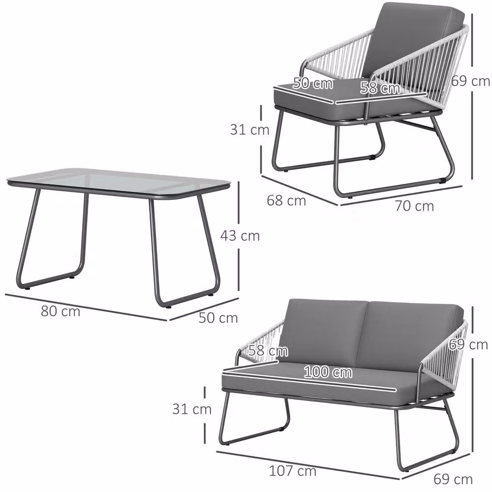 STILVORA 4-Piece Sofa Set with Steel Frame in Grey – 3