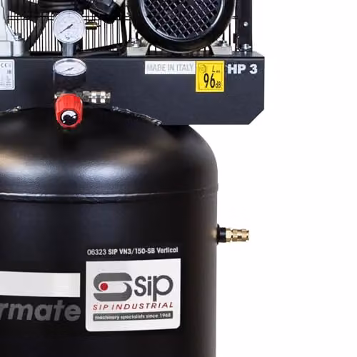 SIP Airmate VN3/150-SB Vertical Belt Drive Air Compressor, Black, 150L, 2.2kW, 145psi/10 Bar – 4