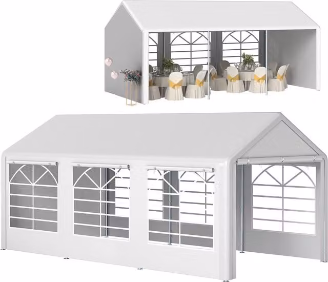 Outsunny Heavy Duty Garden Gazebo Marquee Wedding Shelter with Windows, White, W: 6 m, D: 3 m, H: 2.8 m