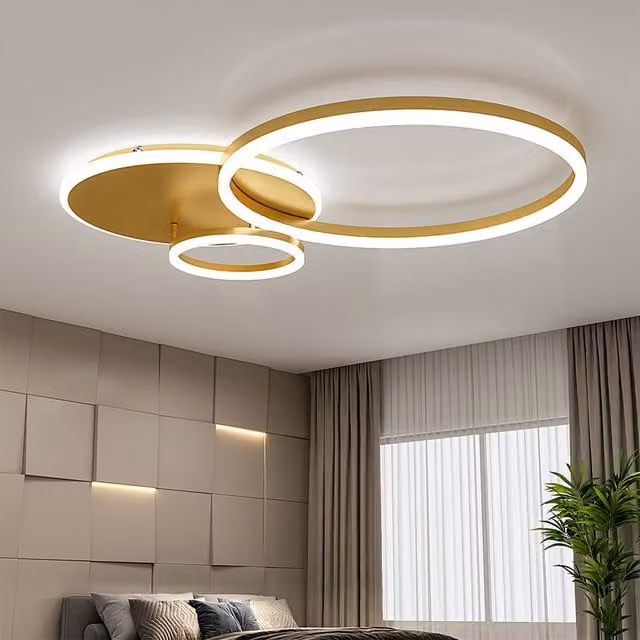 Livingandhome Multi-circle LED Flush Ceiling Light in Gold/Brass and White, Cool White, Diameter: 65 cm